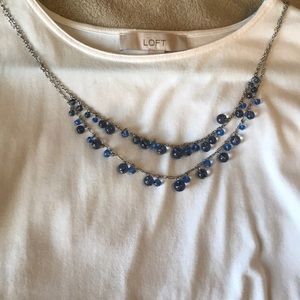 Silver and blue bead necklace